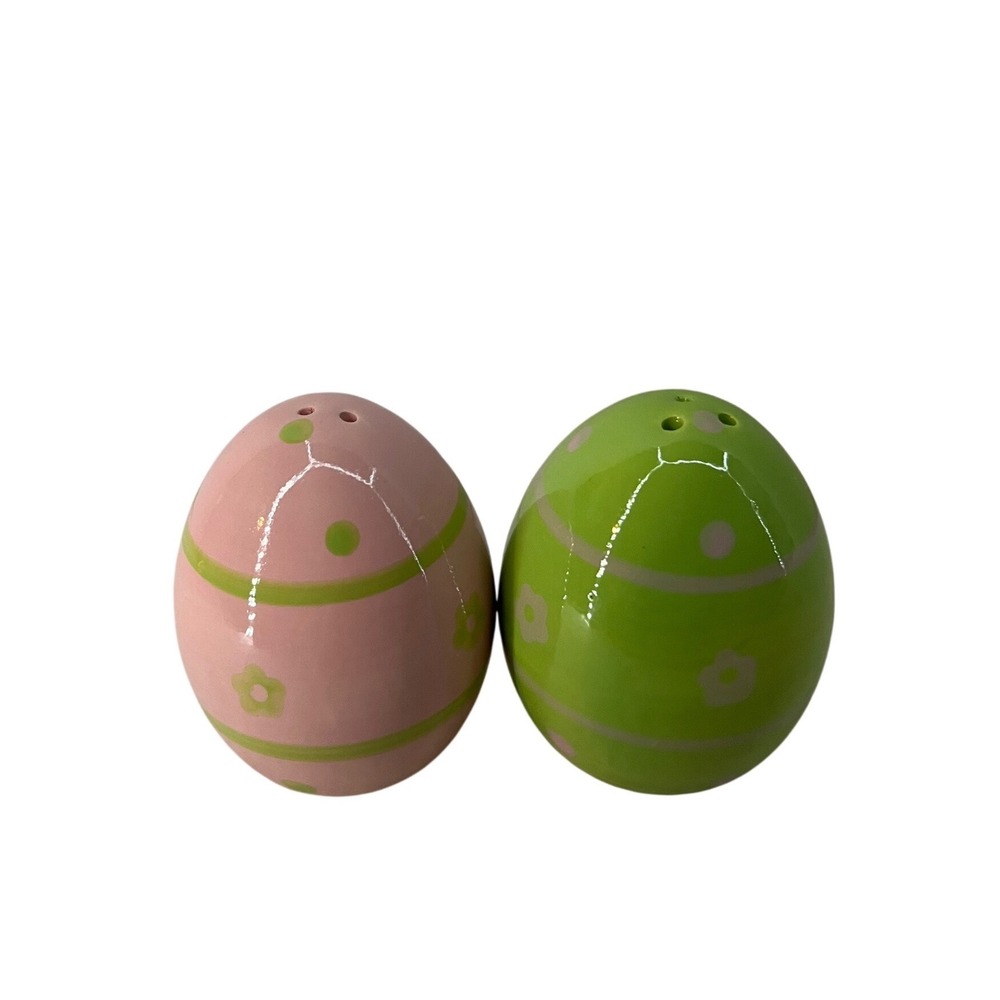 Unbranded Easter Egg Salt Pepper Shakers OS Pink Green Excellent Spring Decor